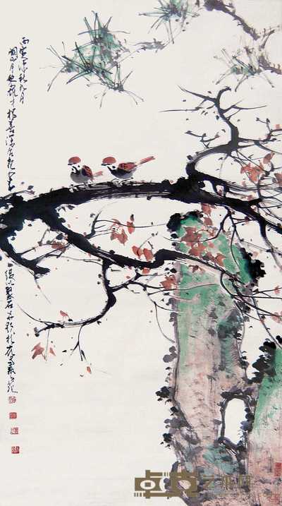 关山月 赵少昂 黎雄才 杨善深 丙寅（1986年）作 花鸟 立轴 136×68cm